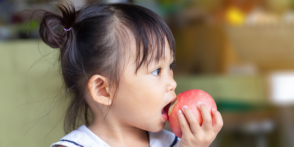 Bandeau equation nutrition enfant croquant dans une pomme