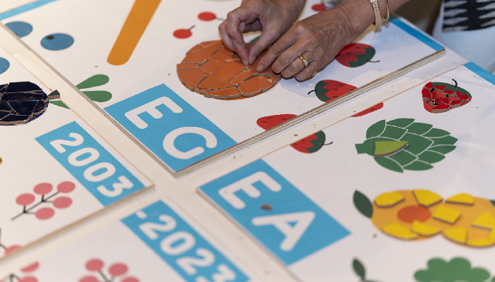 Fabrication d'une mosaïque représentant des fruits et légumes pour les 20 ans de la création de la conférence EGEA - Aprifel